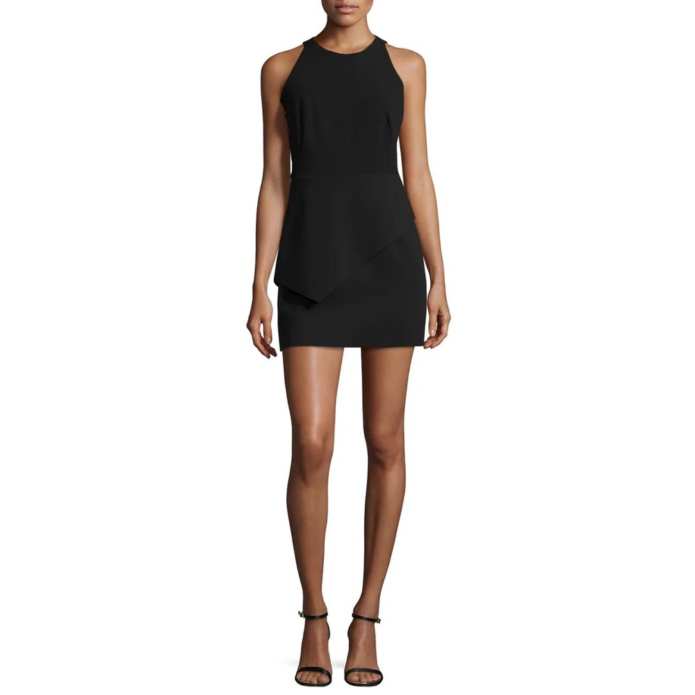 Halston Heritage Tank Dress Asymmetrical Peplum Mini Size 2 Black NWT